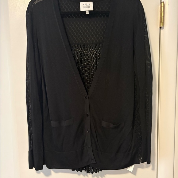 Akris Punto - Black Deep V-Neck Cardigan W/ Sheer Pleated